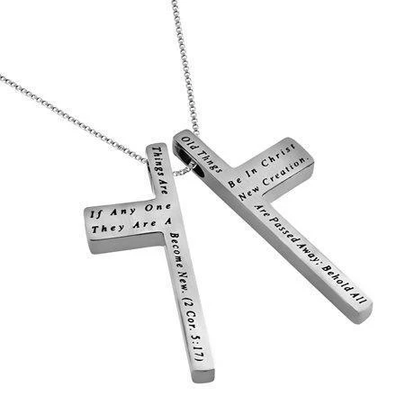 Women's Iron Cross Necklace New Creation Bible Verse - Image 2