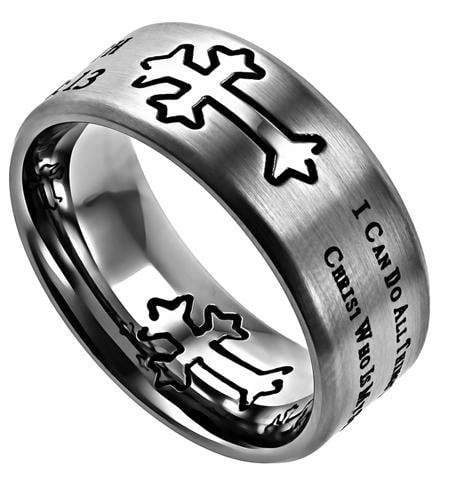 Men's Silver Christian Cross Ring His Strength
