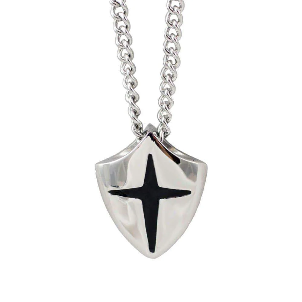 Men's Stainless Steel Shield Cross Necklace - Joshua 1:9