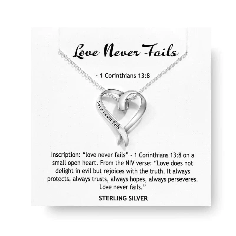 Sterling Silver Heart Necklace Love Never Fails - Image 2