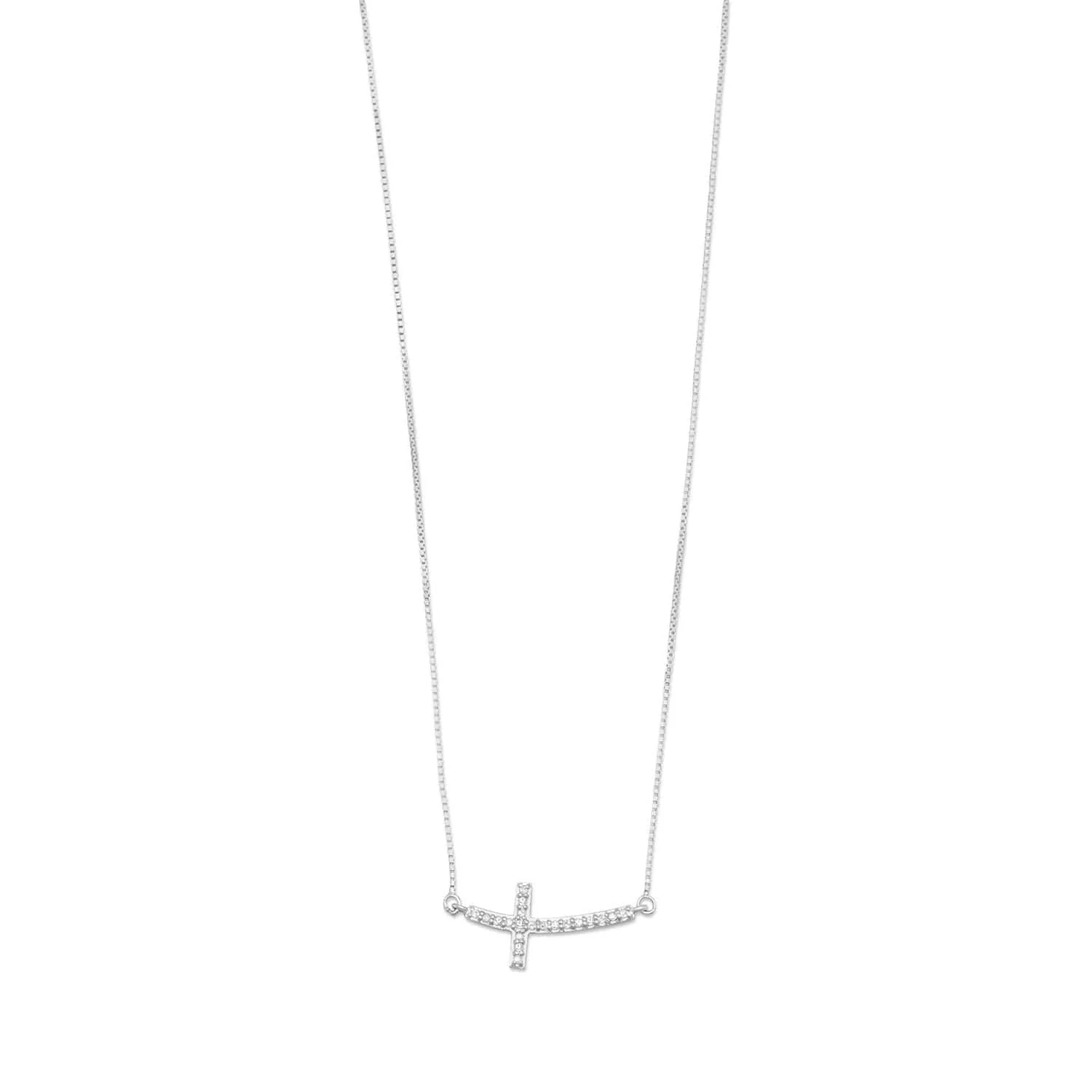 Sterling Silver Sideways Cross Necklace With Diamonds - Image 2