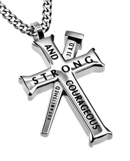 Strong And Courageous Cross Necklace With Nail