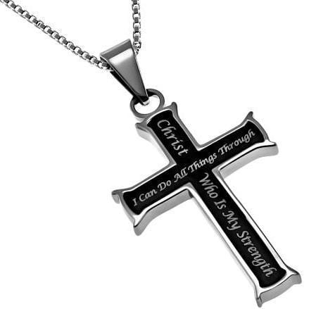 Women's Black Cross Necklace Philippians 4:13
