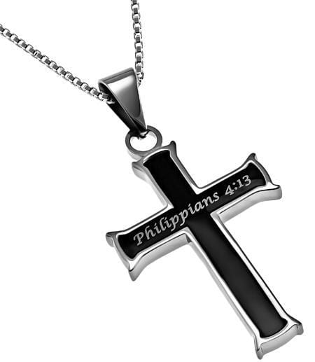 Women's Black Cross Necklace Philippians 4:13 - Image 2