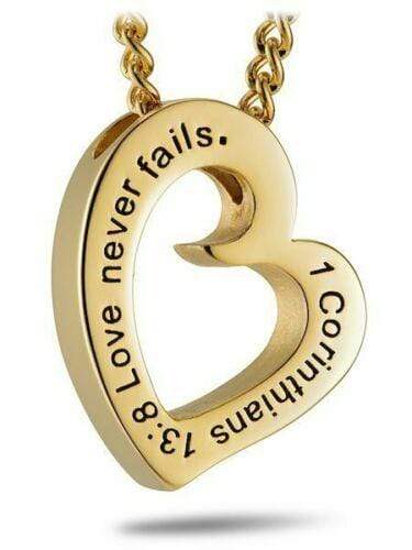 Women's Gold Stainless Steel Heart Necklace Love Never Fails - Image 2