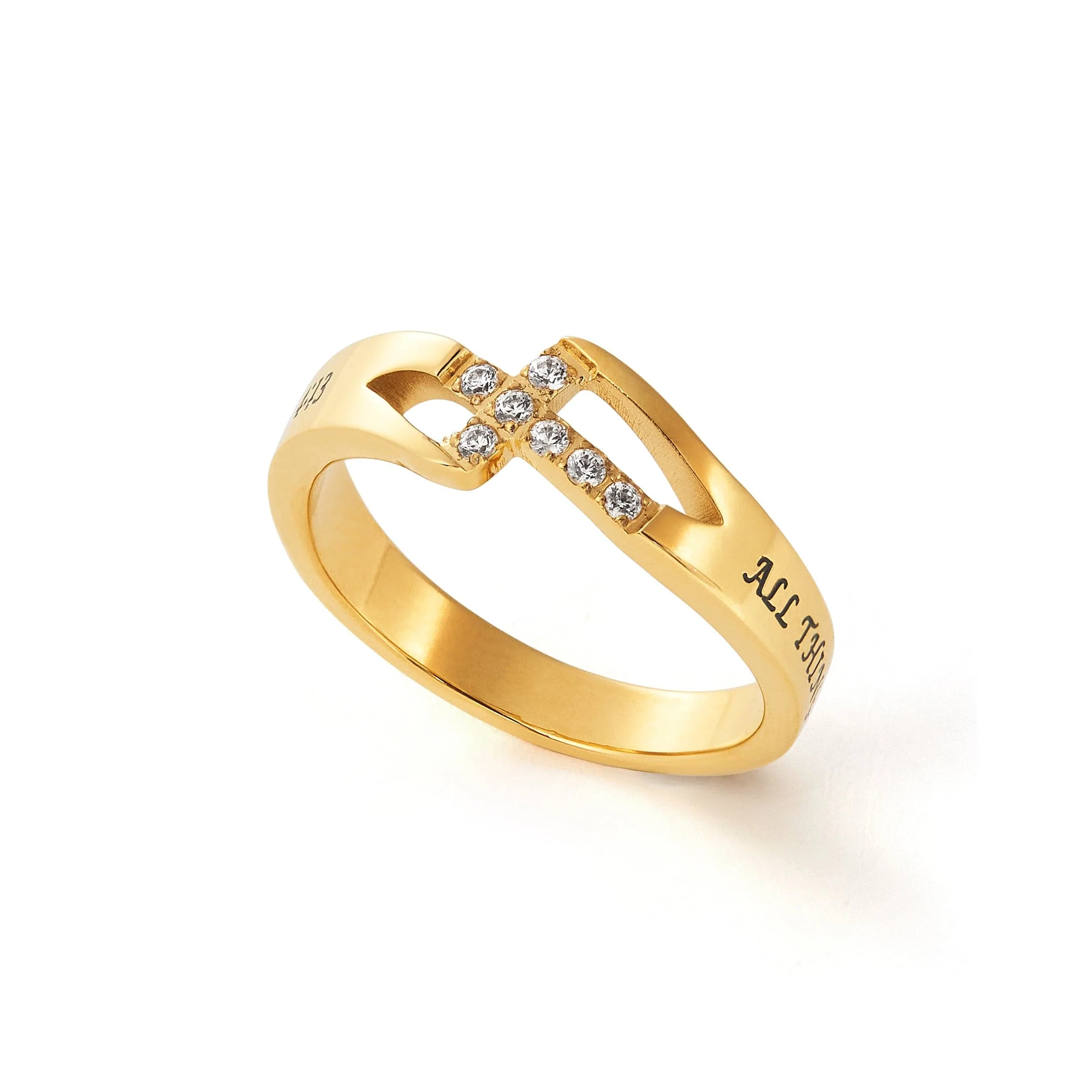 Women's Gold Tone Philippians 4:13 Cross Ring
