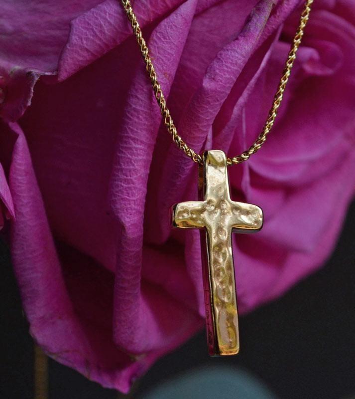 Women's Hammered 14K Gold Vermeil Cross Necklace - Image 2