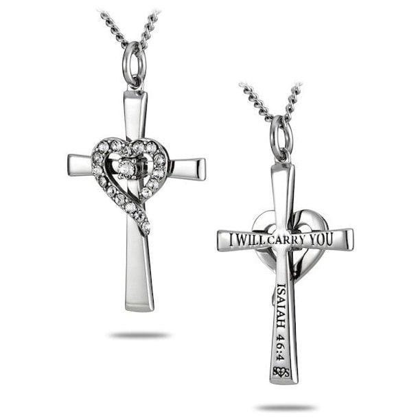 Women's Stainless Steel Cross Necklace with Crystal Heart - Image 3