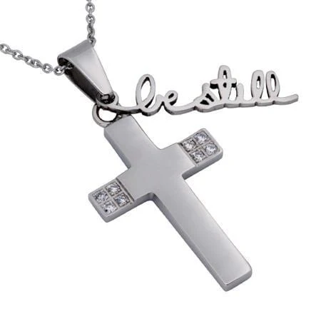 Women's Stainless Steel CZ Necklace Be Still