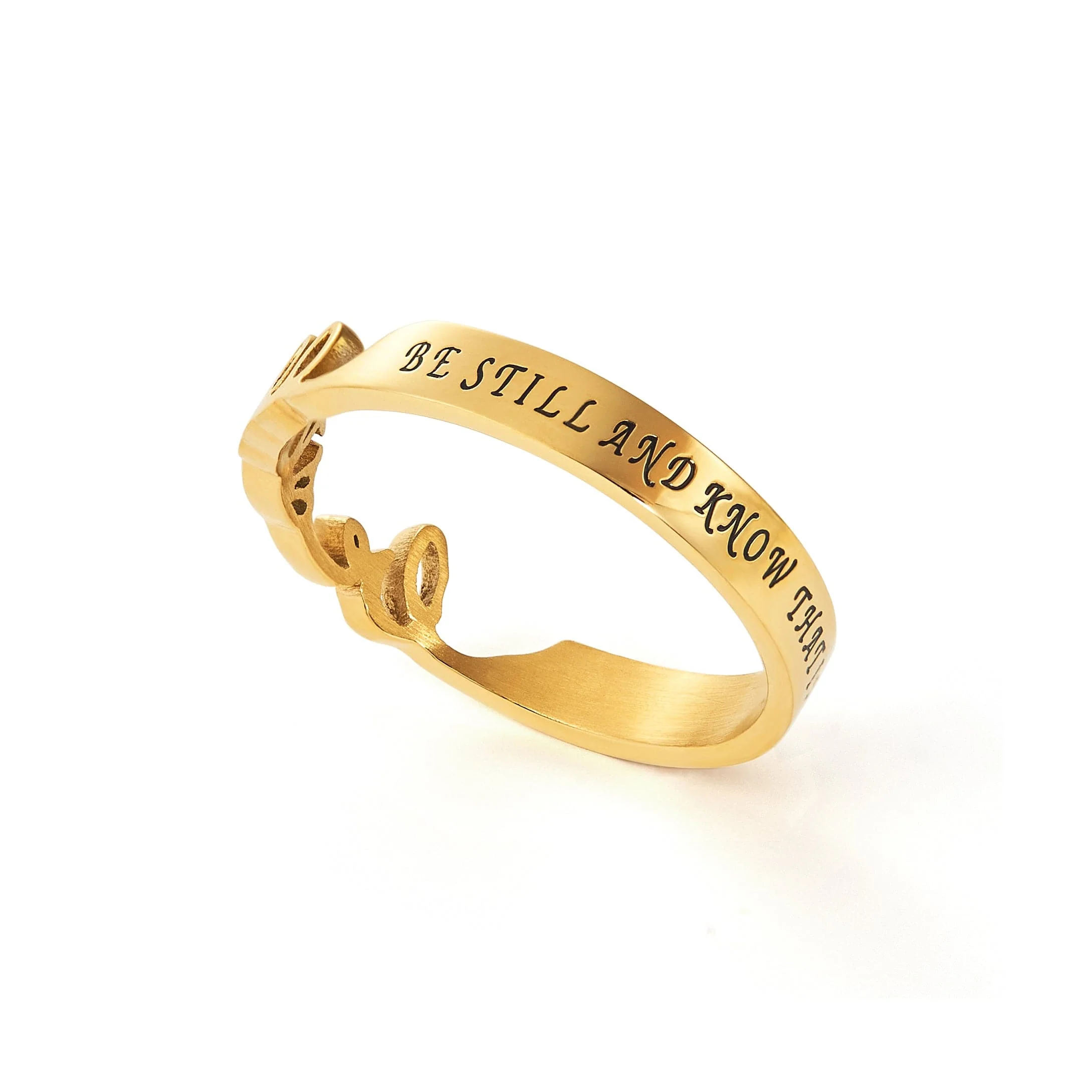 Women's Stainless Steel Gold Tone Be Still Ring - Image 2