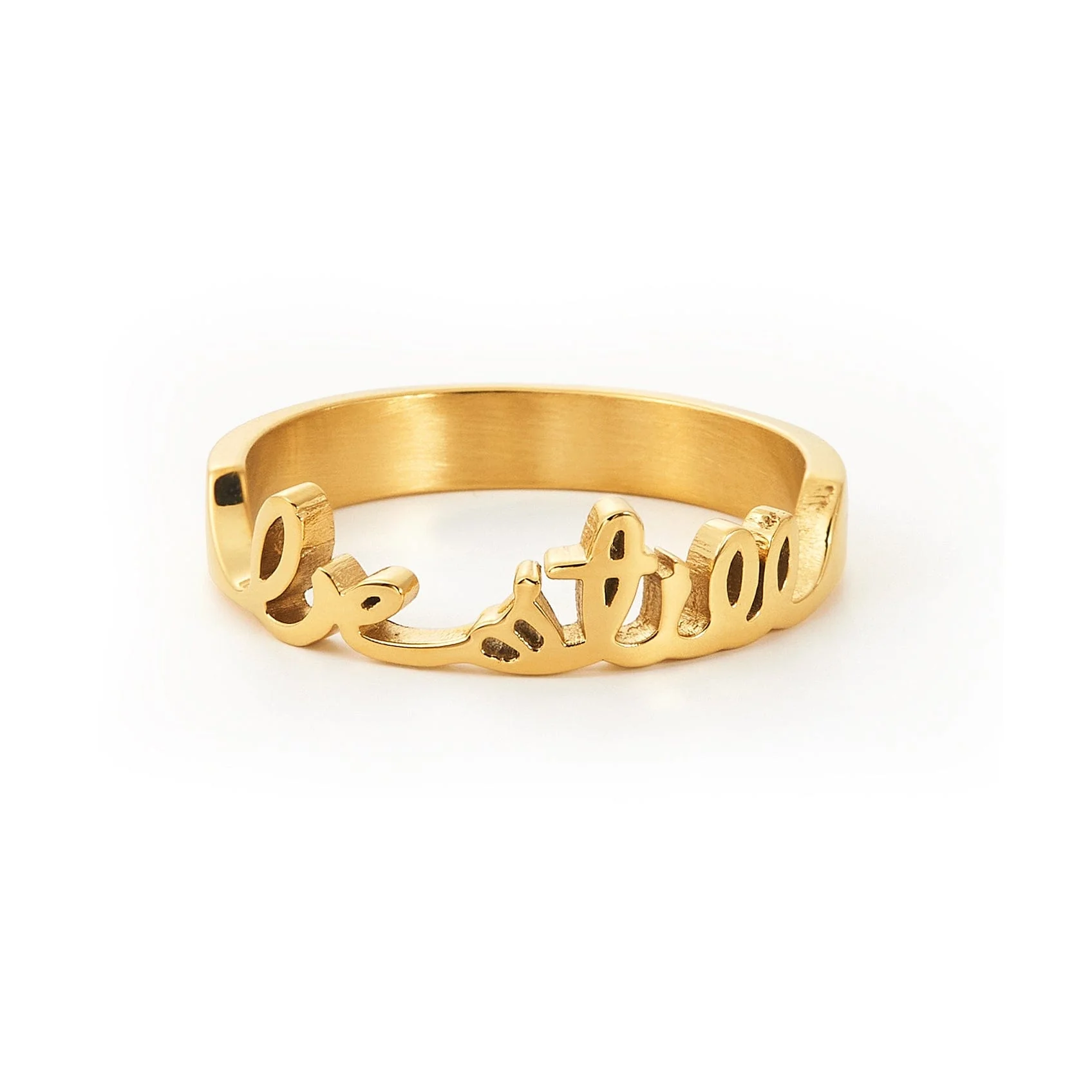 Women's Stainless Steel Gold Tone Be Still Ring - Image 3