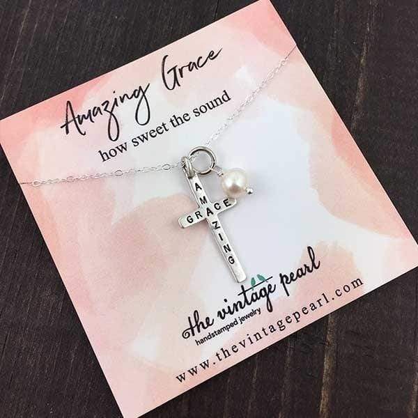 Women's Sterling Silver Amazing Grace Cross Necklace - Image 2