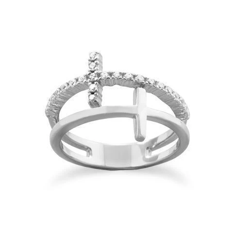 Women's Sterling Silver Double Cross Ring