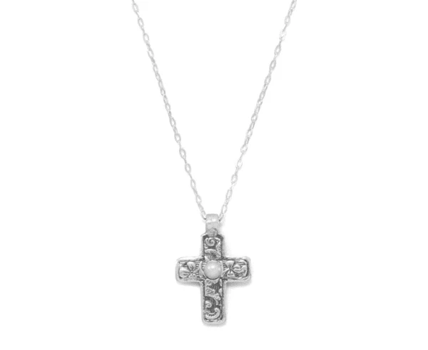 Women's Sterling Silver Reversible Pearl Cross Necklace